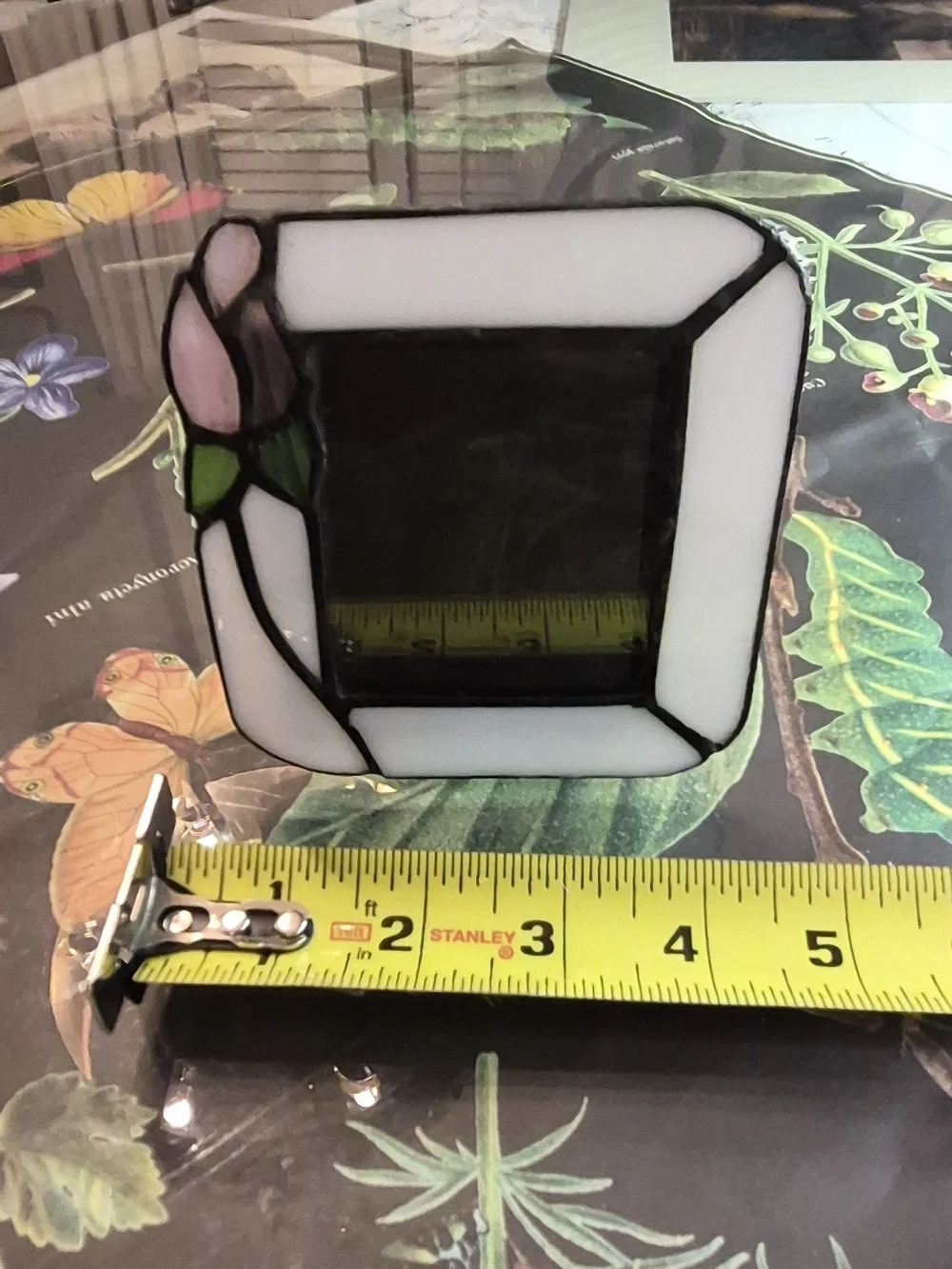 Stained Glass Photo Frame with Pink Flower Accent